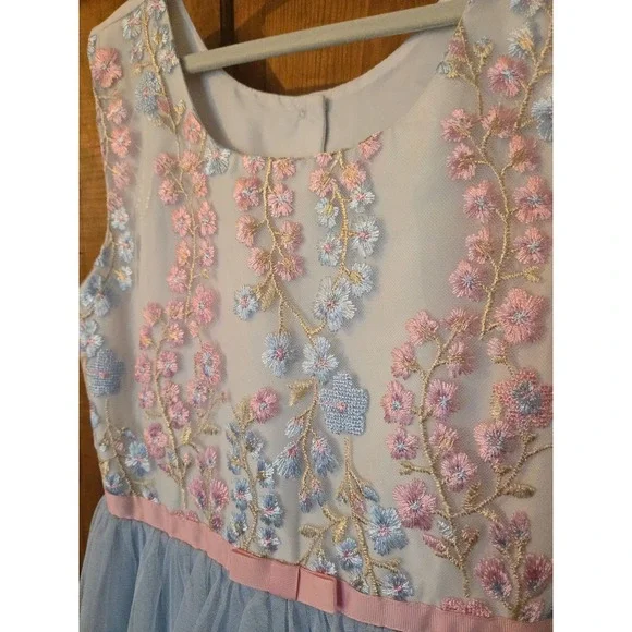 JONA MICHELLE Girls Blue Tulle Embroidered Floral Party Dress Size 8 - Picture 2 of 6